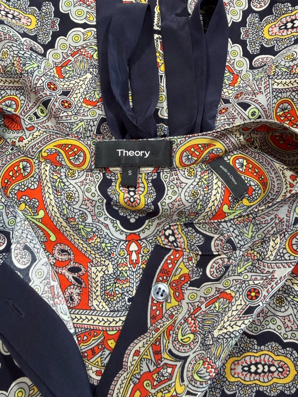 Theory Paisley Print Blouse — Navy, Red & Cream - Picture 5 of 5